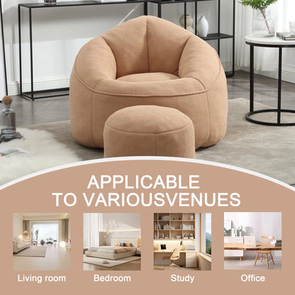 MOONMISS Microfiber Upholstered High Pressure Foam Round Lazy Bean Bag Sofa Chair with Ottoman-Gray