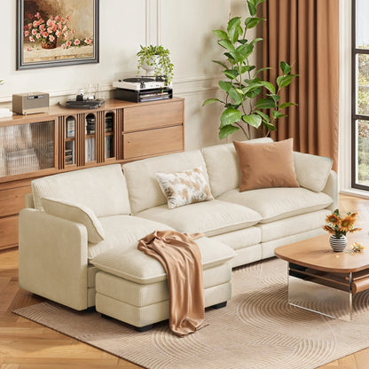 Lofka 110 Modular Sectional Sofa Bed with Double Layer Cushions and Movable Ottoman, Modern Comfy Cloud Couch for Living Room, DIY Combination, Green