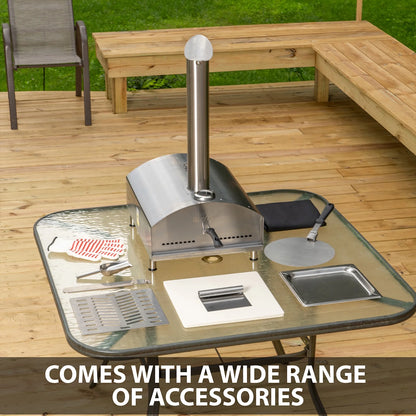Deco Chef Outdoor Pizza Oven with 2-in-1 Pizza and Grill Oven Functionality, 13" Pizza Stone, Portable 3-Layer Stainless Steel Construction, Pizza Peel, Dough Scraper, Scoop, Slotted Grill (Black)