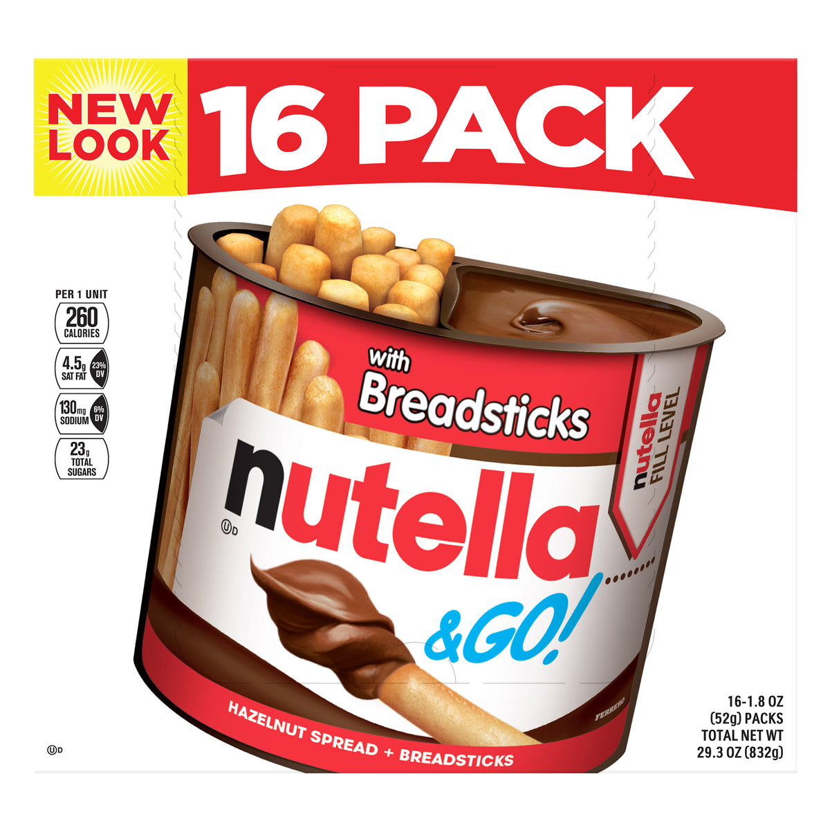 Nutella & GO! Hazelnut and Cocoa Spread With Breadsticks, 1.8 oz, 16 Pack