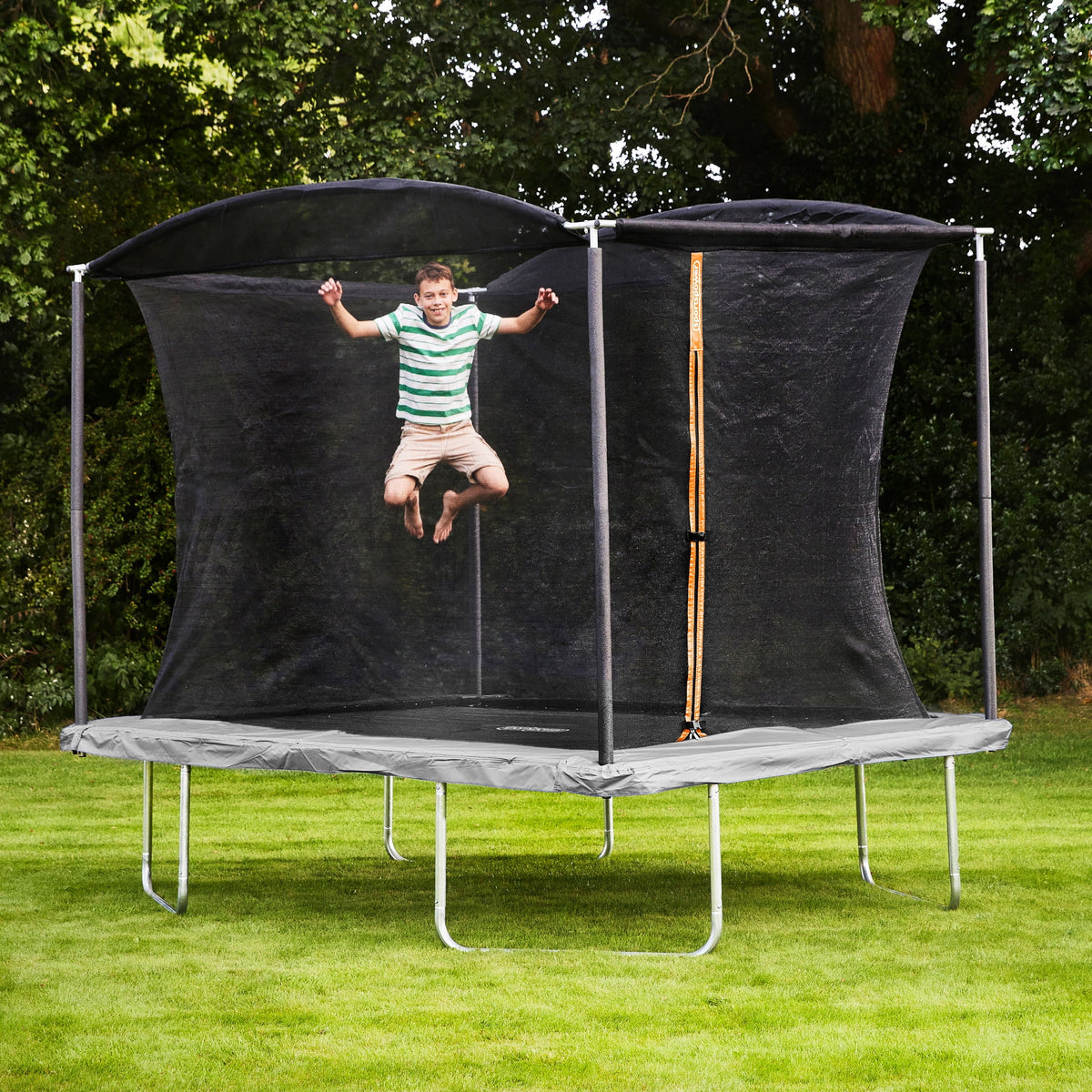 Sportspower Bounce Pro 6x8’ Rectangular Trampoline for Kids 6+ with Safety-Enclosure in Gray and Orange