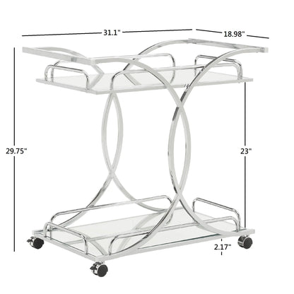 Weston Home Nicole Chrome Finish Bar Cart with Curving Metal Frame