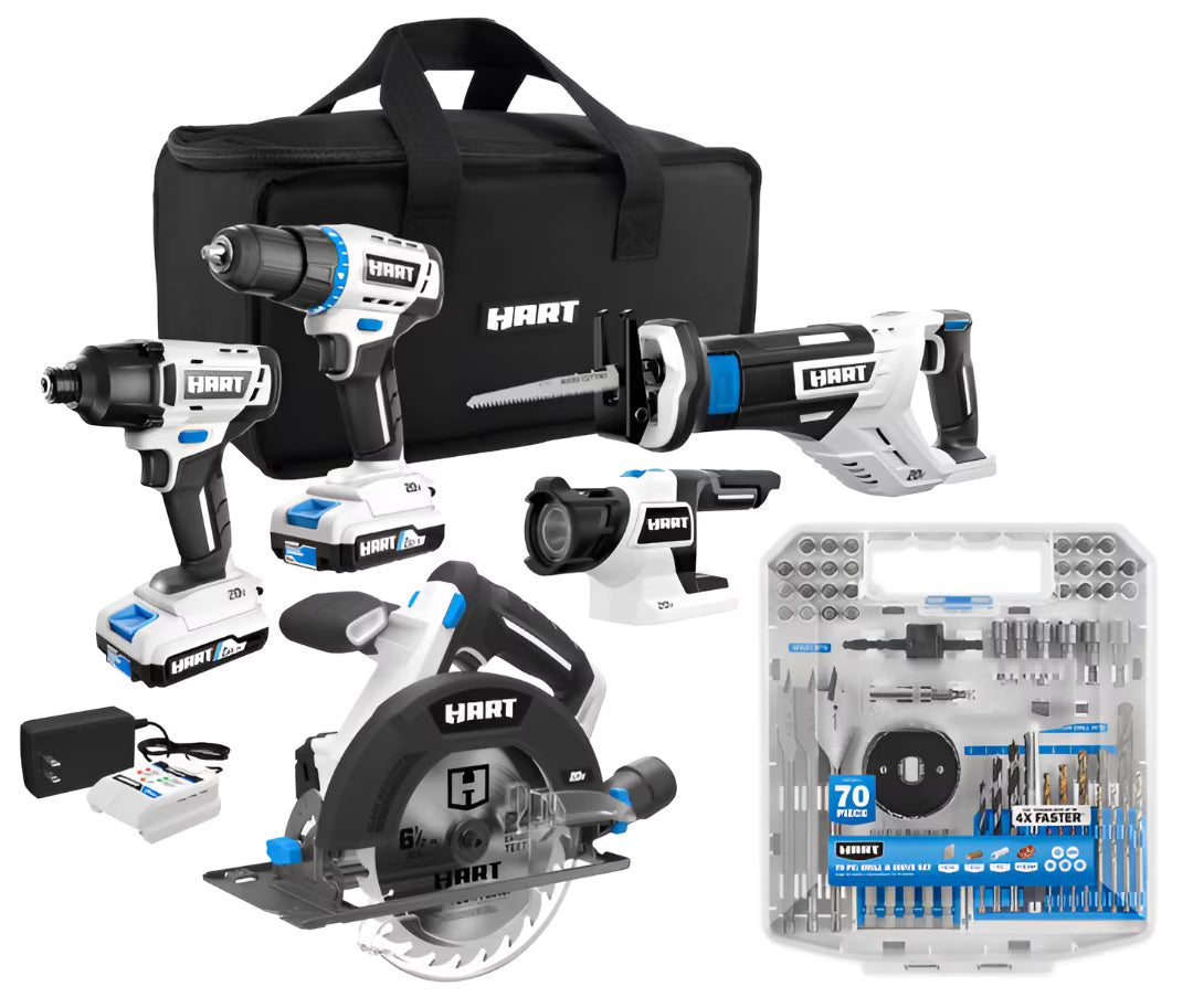 HART 20V 5-Tool Combo Kit with 70PC Drill & Drive Bit Set