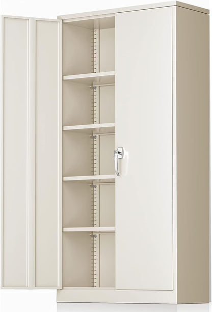 SOLAURA 72 Inches Tall Metal Garage Storage Cabinets, Lockable Storage Cabinet with Doors and Adjustable Shelves for Office, Home, Shops, Garage, Black
