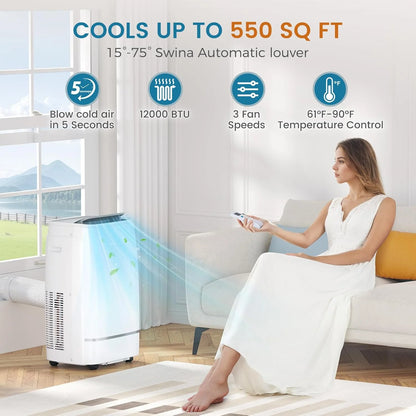 Portable Air Conditioners with cooling/dehumidification/fan/sleep mode,4-IN-1 Portable AC with 24H Timer & Remote Control & Window Kit,8000 BTU