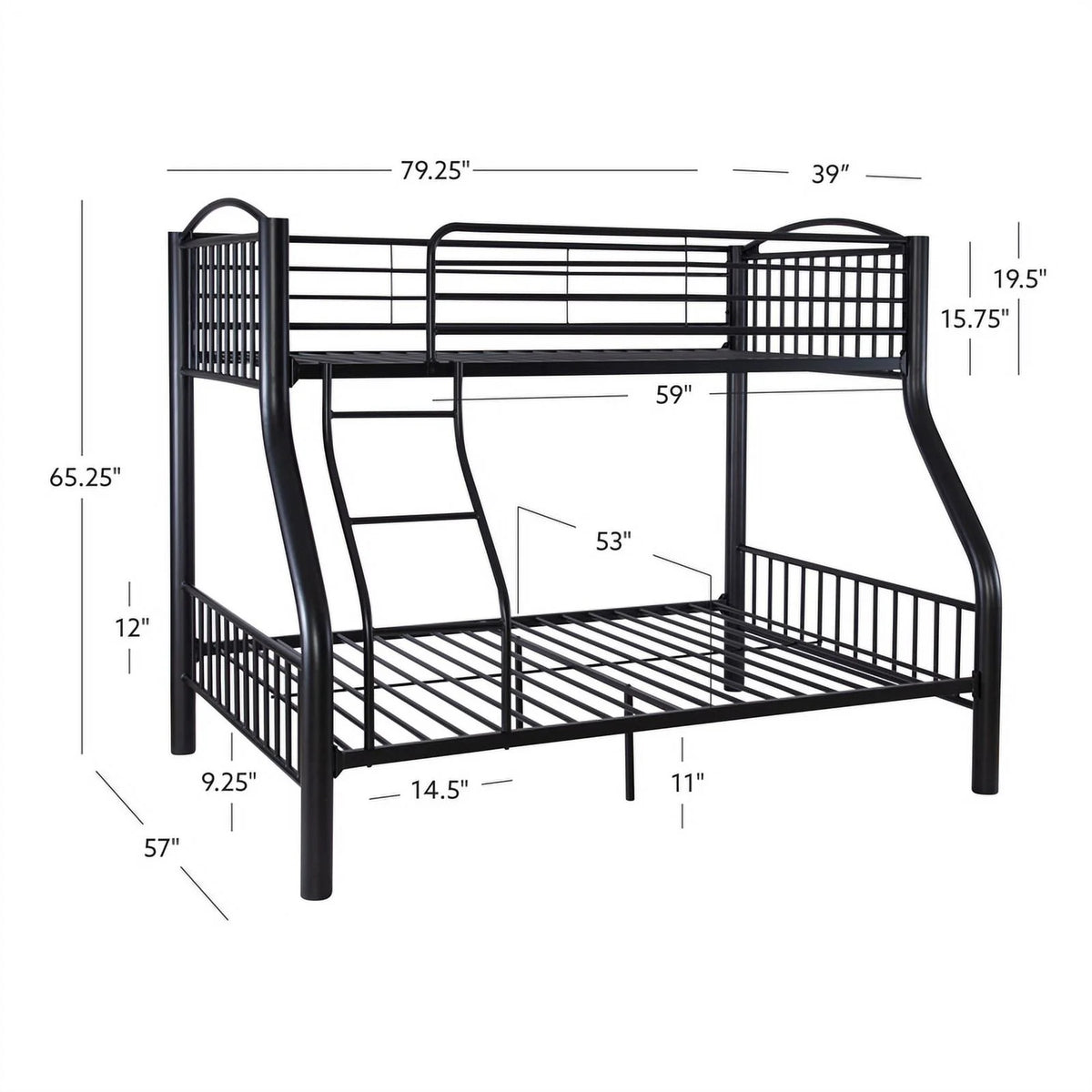 Linon Heavy Metal Twin Over Full Bunk Bed Attached Ladder in White