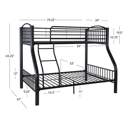 Linon Heavy Metal Twin Over Full Bunk Bed Attached Ladder in White