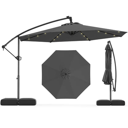 Costway 10 FT Solar Offset Hanging Umbrella Patio Cantilever Umbrella with 32 LED Lights Brown