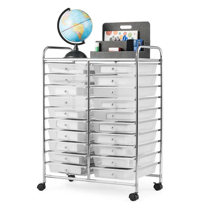 Costway 20 Drawer Rolling Storage Cart Tools Scrapbook Paper Office School Organizer Yellow