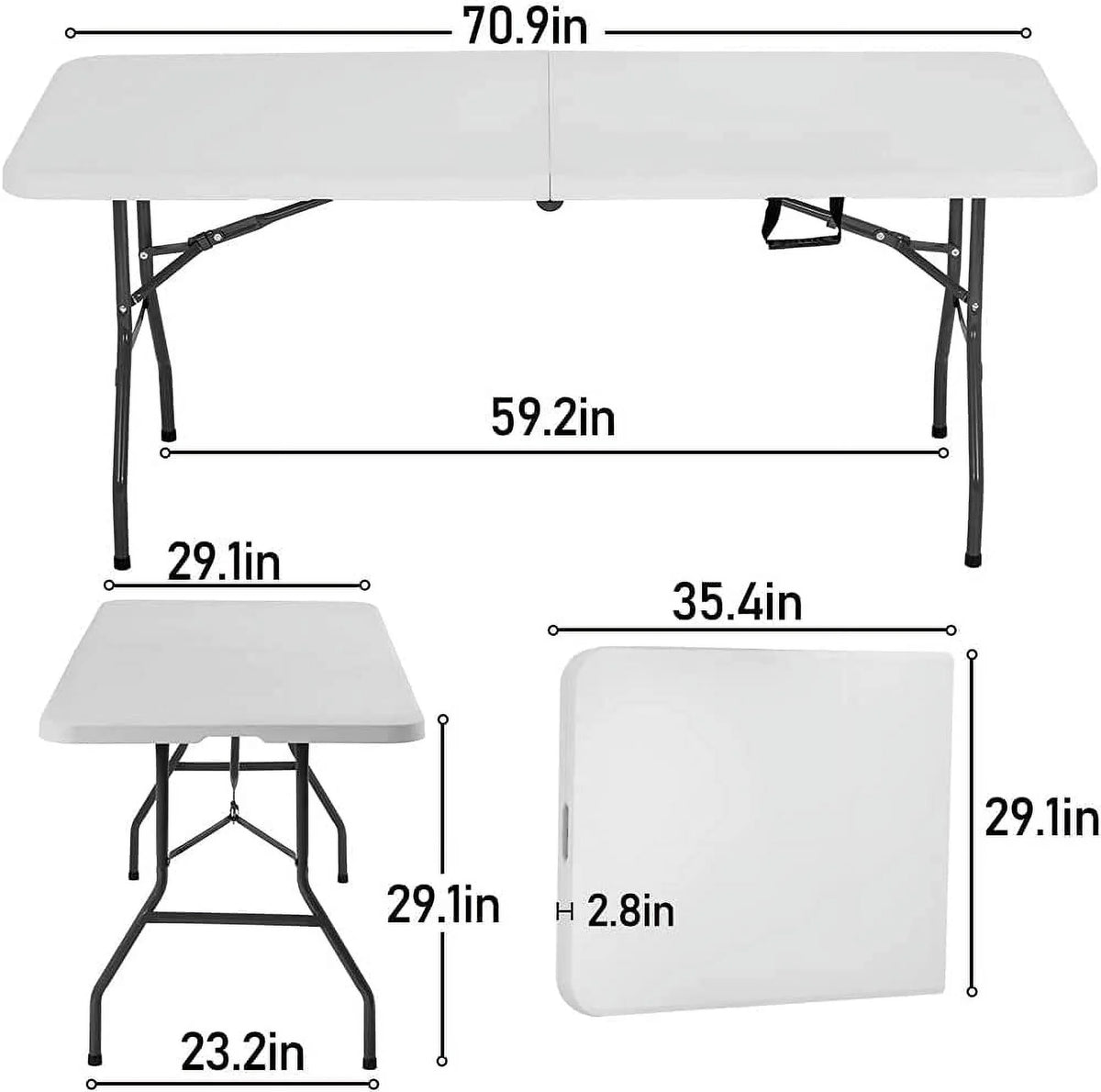 Folding Half Portable Foldable Table for Parties Backyard Events (White, 6 FT 70 * 29) (White, 6 FT)