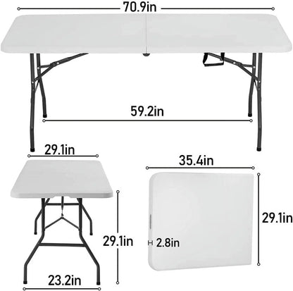 Folding Half Portable Foldable Table for Parties Backyard Events (White, 6 FT 70 * 29) (White, 6 FT)