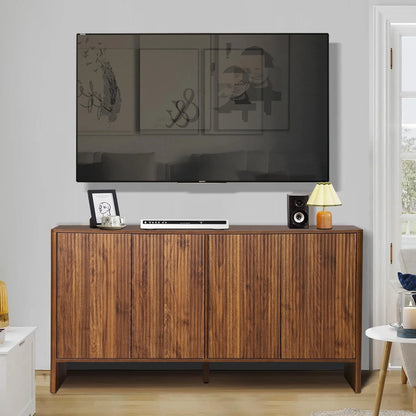Wirrytor Sideboard Storage Cabinet with Doors and Shelves, Buffet Cabinet with Storage, Credenza Storage Cabinet for Kitchen, Wooden Fluted Cabinet, Under TV Cabinet with Storage - Black