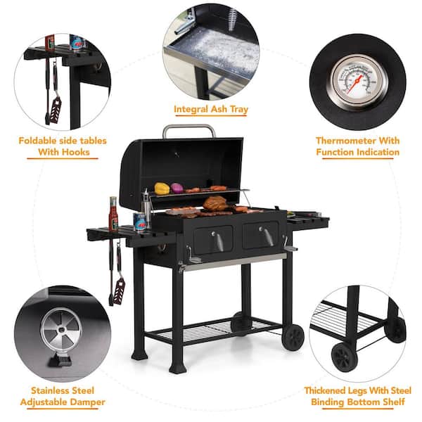 Heavy-duty Outdoor Barrel Charcoal Grill in Black