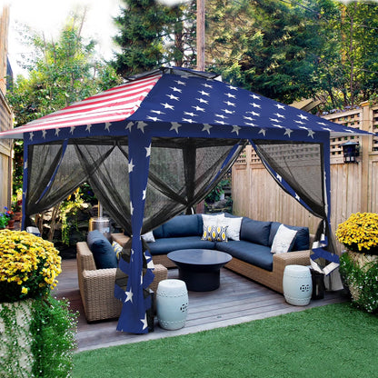 EAGLE PEAK 13' x 13' Pop-Up Gazebo Tent Instant w/Mosquito Netting，Outdoor Gazebo Canopy Easy Set-up Folding Shelter (Beige/Brown)