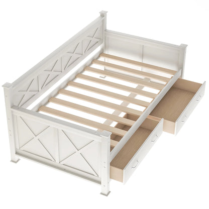 Euroco Twin Size Dayed with 2 Storage Drawers for Bedroom Low Profile Platform Bed, White