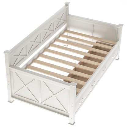 Euroco Twin Size Dayed with 2 Storage Drawers for Bedroom Low Profile Platform Bed, White