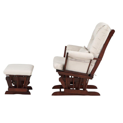 AFG Alice Glider and Ottoman with Pillow. Espresso Finish with Beige Cushions
