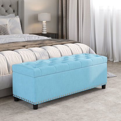 BELLEZE Button-Tufted Faux Leather Storage Ottoman Bench - Brentwood (Dark Brown)