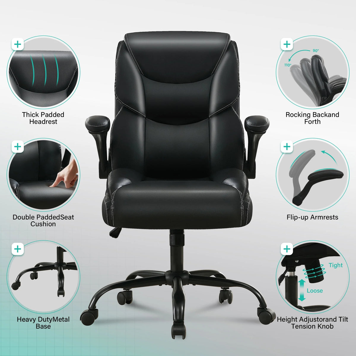 JONPONY Big and Tall Office Chair Wide Seat Ergonomic Computer Desk Chair High Back Executive Leather Chair Adjustable Task Chair Lumbar Back Support 8 Hours Heavy Duty Design,Black
