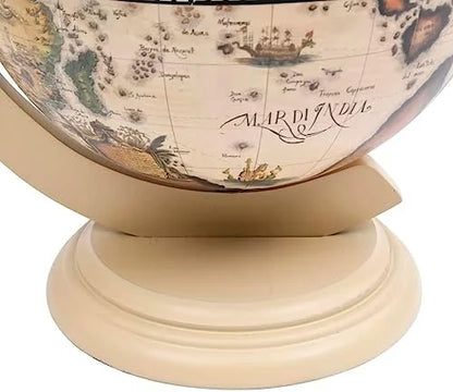 Green & Brown Tabletop Globe Wine Stand - Eucalyptus Wood with Antique Replica Frescoes and 16th  Nautical Maps - Assembly Required