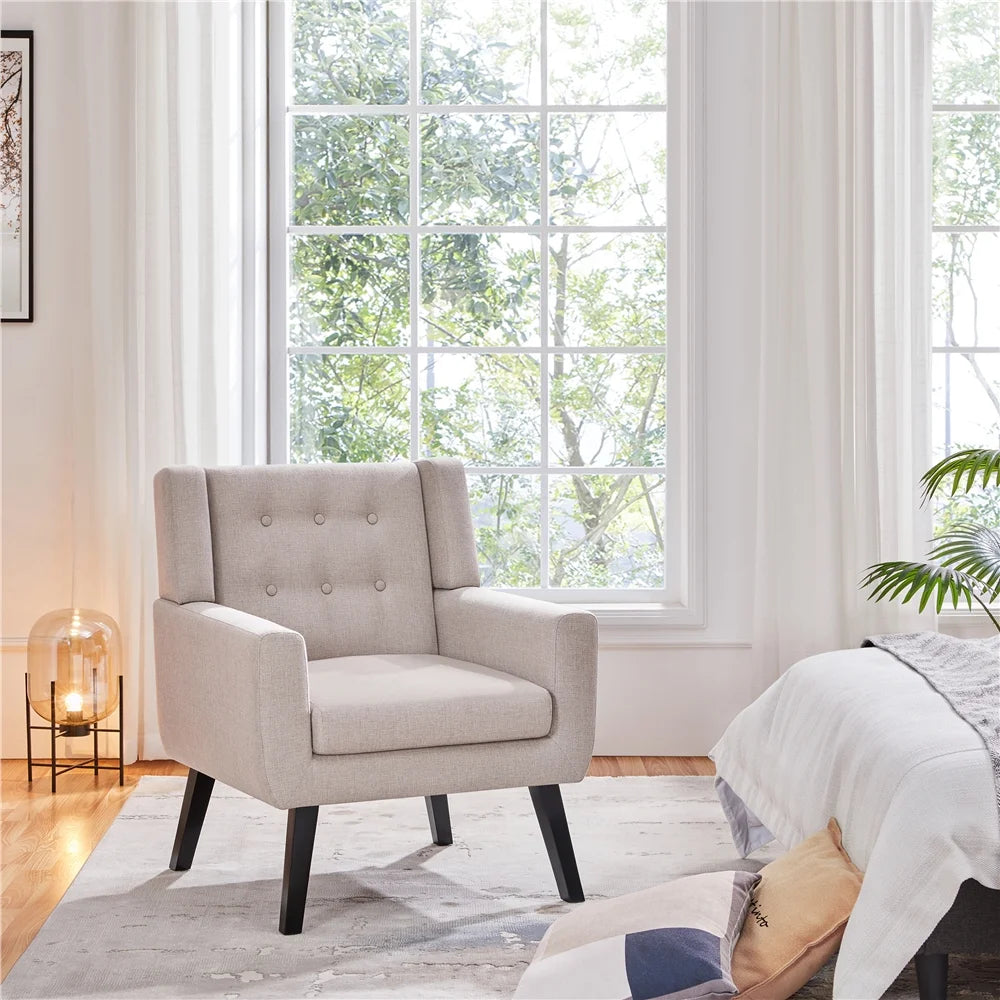 Topeakmart 2PCS Modern Upholstered Accent Armchair with Solid Wood Legs for Living Room, Beige