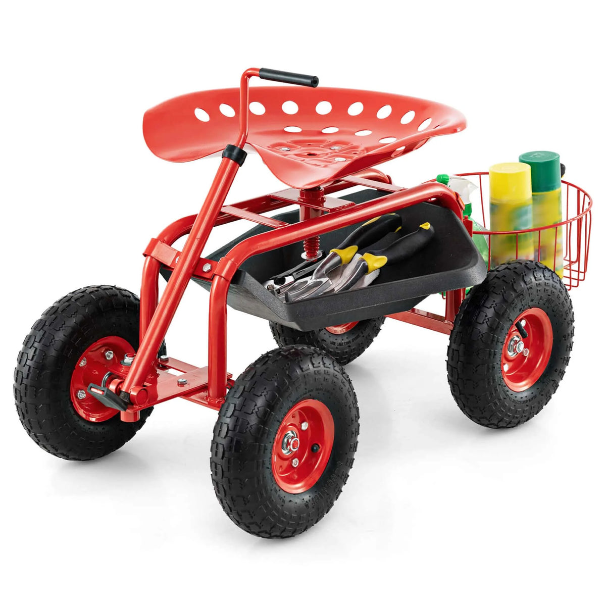 Costway Garden Cart Rolling Work Seat for Planting with Extendable Handle Green