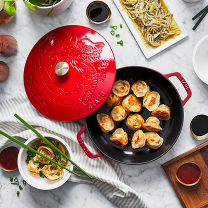 Staub Cast Iron 2.5-qt Saute Pan with Dragon Lid - Cherry
