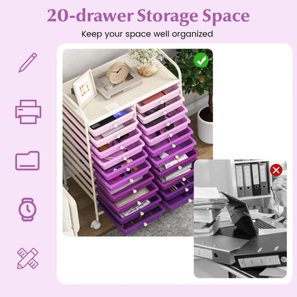 Costway 20 Drawer Rolling Storage Cart Tools Scrapbook Paper Office School Organizer Yellow
