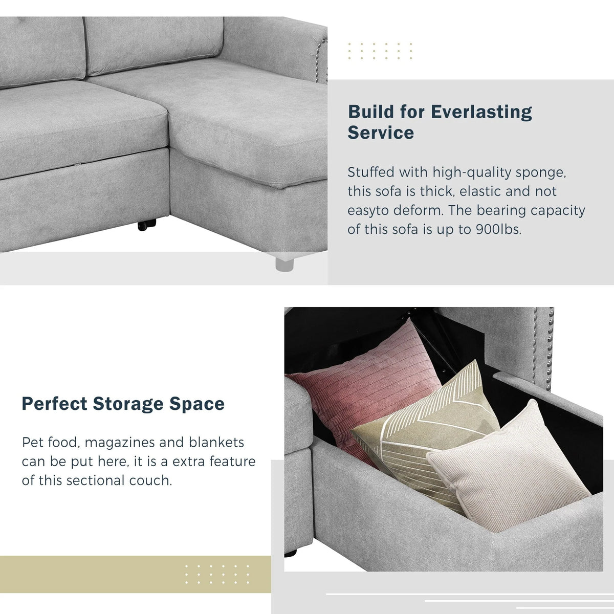 Euroco 83" L Shaped Sofa Bed Modern Convertible Sleeper Sofa Bed with Storage Chaise, Gray