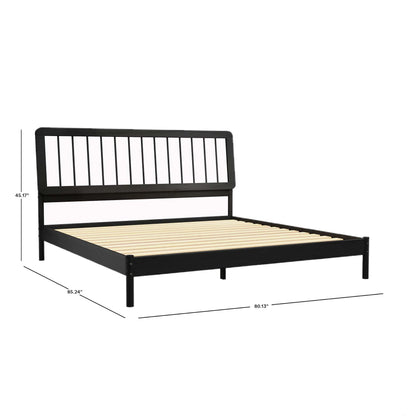 Walker Edison Mid-Century Modern Slatted Solid Wood Queen Bedframe, Natural Pine