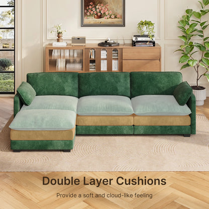 Lofka 110 Modular Sectional Sofa Bed with Double Layer Cushions and Movable Ottoman, Modern Comfy Cloud Couch for Living Room, DIY Combination, Green