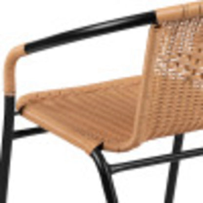 Flash Furniture Lila Indoor/Outdoor Stacking Rattan Patio Chairs, Set of 2, Beige