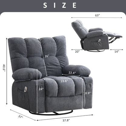 JONPONY Manual Recliner Chair with Heat Therapy and Massage Function, Heavy Duty Reclining Mechanism Massage Chair, Elderly Single Rocker Sofa with Cup Holders for Bedroom Home Theater,Grey