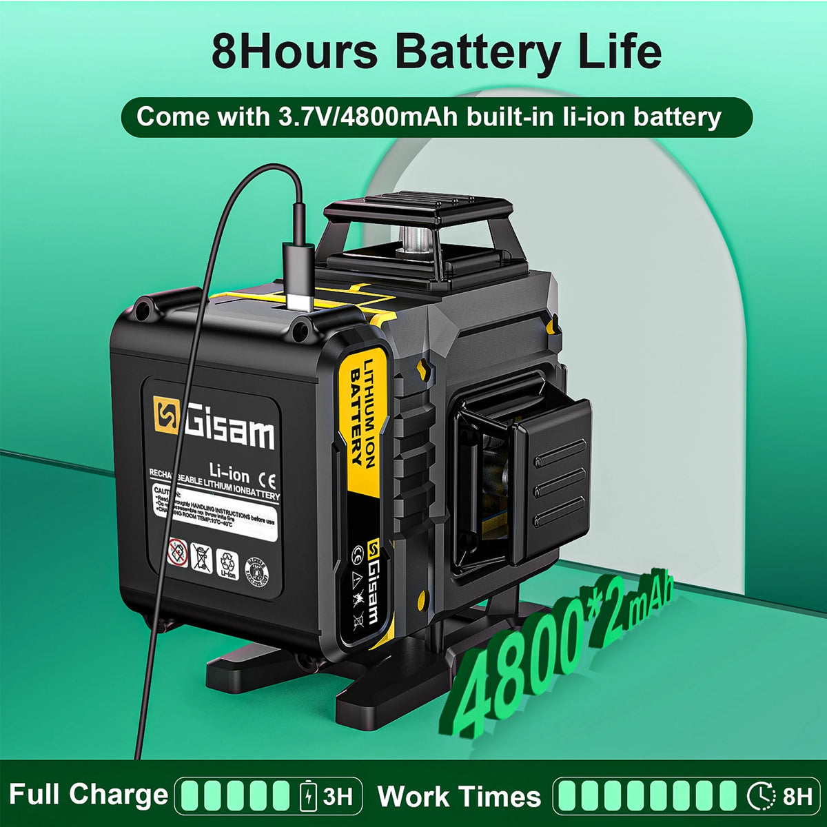 Gisam Laser Level with Tripod , 4x360 Self-Leveling Green Cross Line 4D Laser Tool with Remote Control & 2* 4800mAh Battery