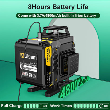 Gisam Laser Level with Tripod , 4x360 Self-Leveling Green Cross Line 4D Laser Tool with Remote Control & 2* 4800mAh Battery