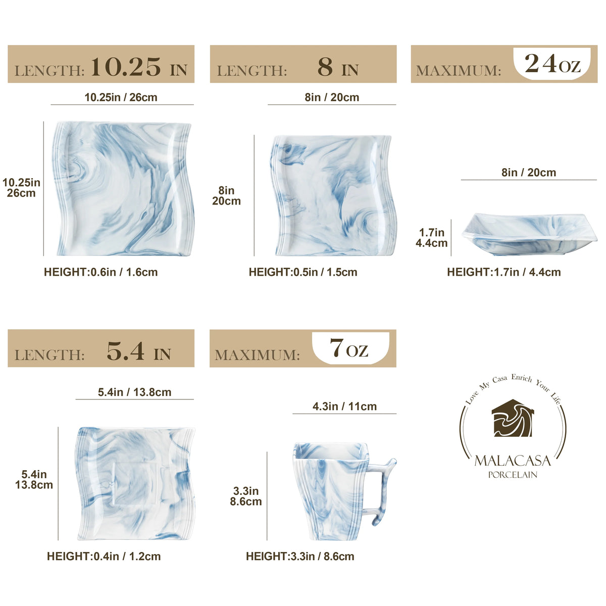 MALACASA Porcelain Tableware Sets, Ivory White, 30-Piece (6 Packs)
