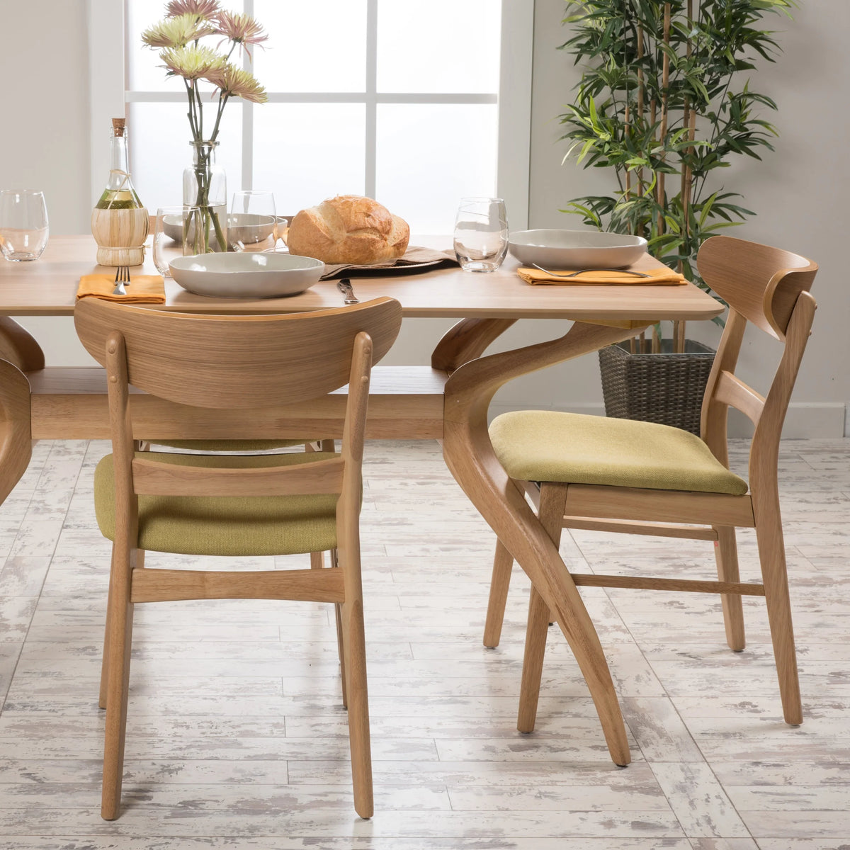 GDFSTUDIO Mid Century Modern Fabric Upholstered Rubberwood Dining Chairs, Set of 2, Dark Gray and Walnut