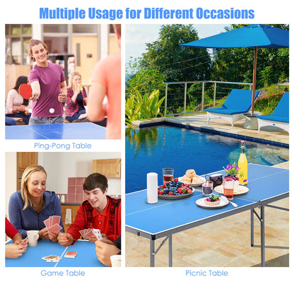 Goplus 6’x3’ Portable Tennis Ping Pong Folding Table w/Accessories Indoor Outdoor Game
