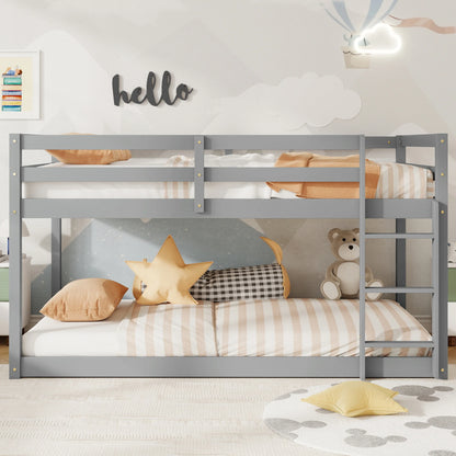 SESSLIFE Bunk Bed Twin Over Twin, Low Floor Bunk Bed with Guard Rails for Dorm, Small Space, No Box Spring Needed(White)
