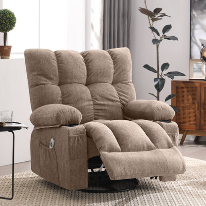 JONPONY Manual Recliner Chair with Heat Therapy and Massage Function, Heavy Duty Reclining Mechanism Massage Chair, Elderly Single Rocker Sofa with Cup Holders for Bedroom Home Theater,Grey