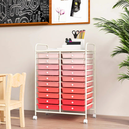 Costway 20 Drawer Rolling Storage Cart Tools Scrapbook Paper Office School Organizer Yellow