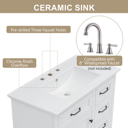 Christopher Knight Home 36" Bathroom Vanity with Sink, Tip-out Drawers, Soft-Close Doors, Grey