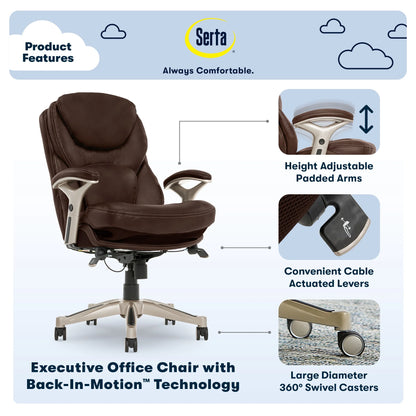 Serta Back in Motion Technology Fabric Executive Office Chair, Light Gray