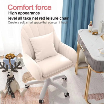 Home Office Chair Computer Chair with Mid-Back Upholstered Modern Tufted Computer Task Chair Swivel Height Adjustable Velvet Accent Chair. White