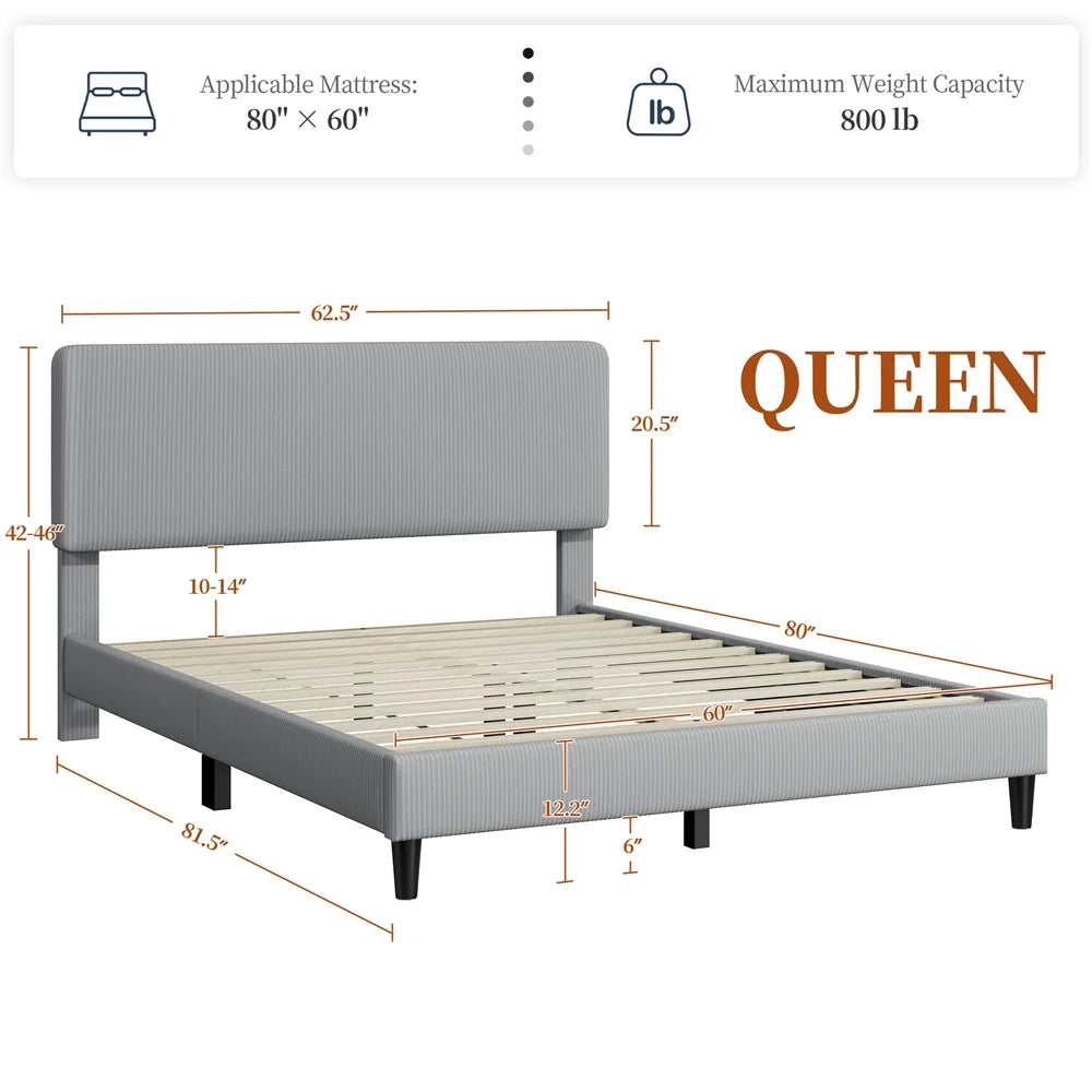 Yaheetech Upholstered Platform Bed with Adjustable Headboard, Queen, Beige