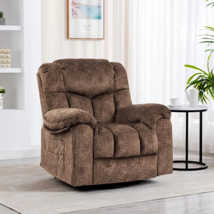Colerline 35.43" Wide Modern Velvet Upholstered Heating & Massage Swivel Reclining Rocker Chair with Hidden Cupholders for Living Room and Bedroom, Brown
