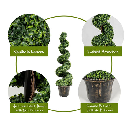 Gymax 2Pcs 4FT Artificial Boxwood Spiral Tree W/Realistic Leaves Indoor Outdoor Office