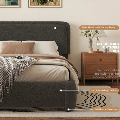 VIPLOV King Size Boucle Bed Frame, Cloud Upholstered Platform Bed with Height Adjustable Headboard & Soft Rounded Corners, No Noise Free, Easy Assembly,Beige
