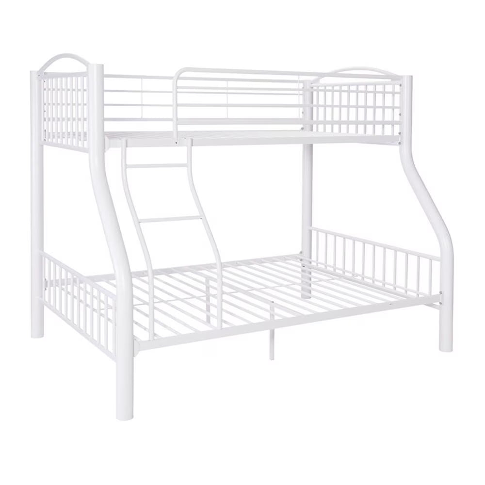 Linon Heavy Metal Twin Over Full Bunk Bed Attached Ladder in White