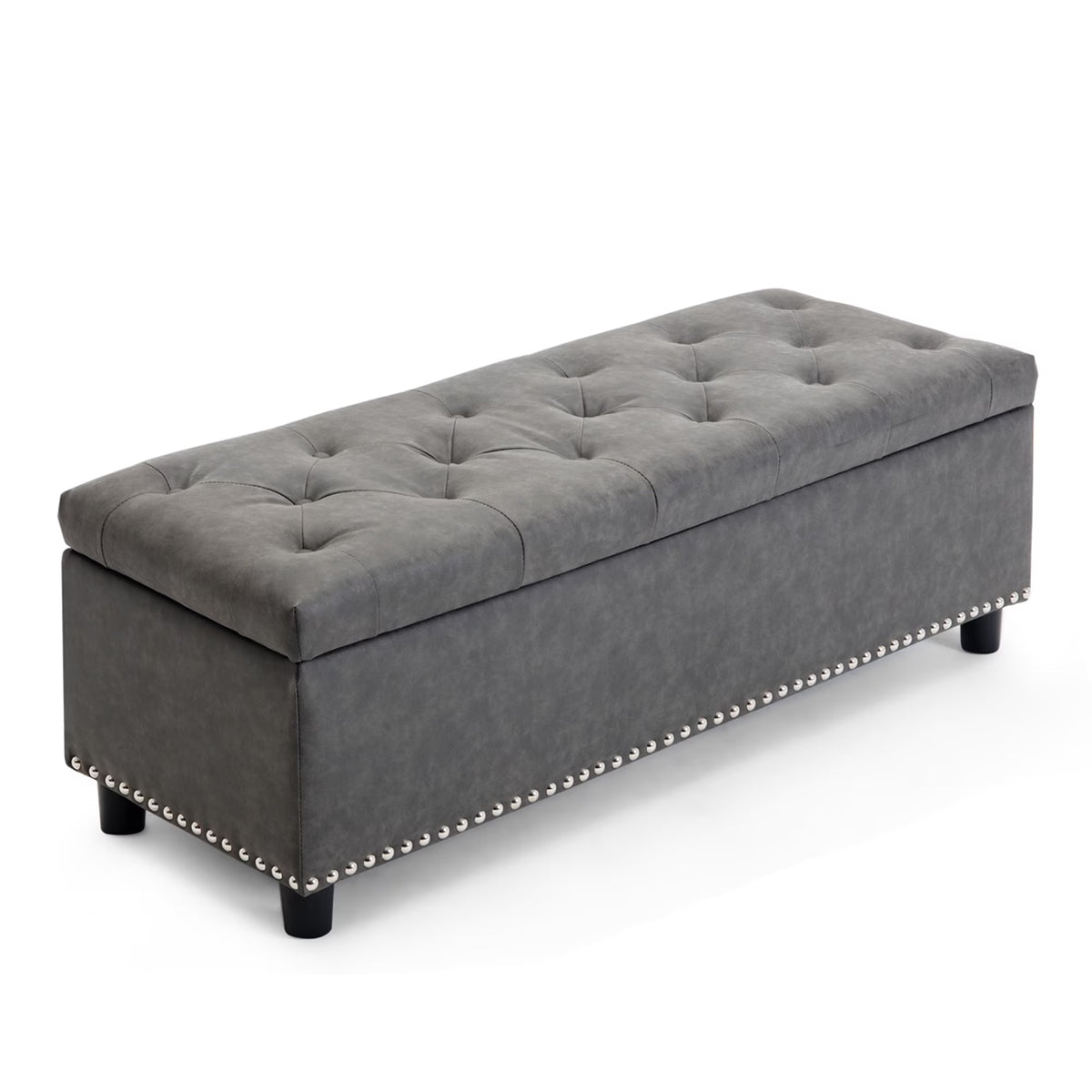 BELLEZE Button-Tufted Faux Leather Storage Ottoman Bench - Brentwood (Dark Brown)